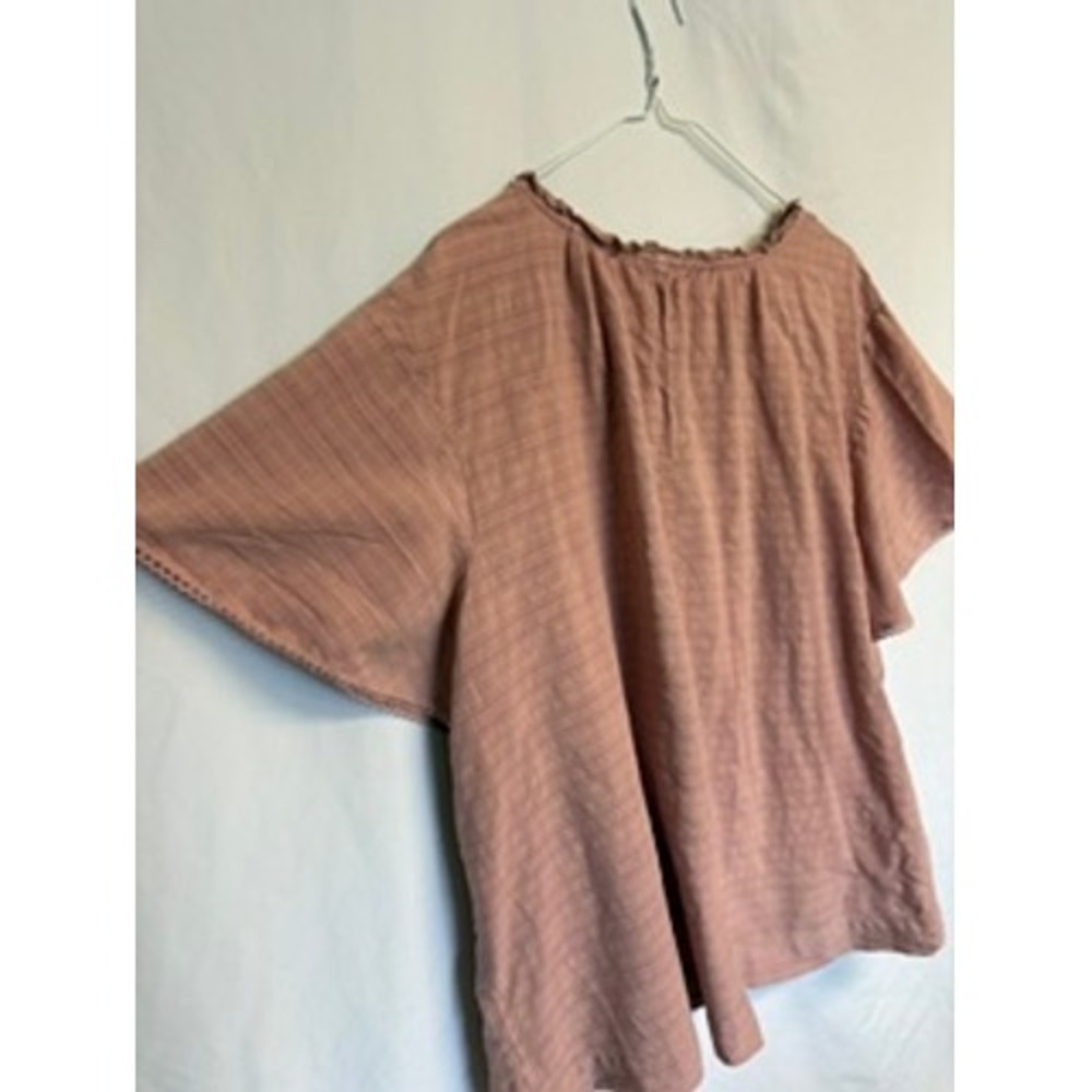 Sonoma Goods For Life Women 2X Mauve Pink Flutter Sleeve Henley Blouse Crochet